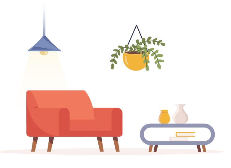 Home furniture bundle of flat scenes. Bedroom, kitchen and dining room isolated set. Table, chair, sofa, armchair, bed, lamp, wardrobe, mirror elements. House interiors cartoon vector illustration.